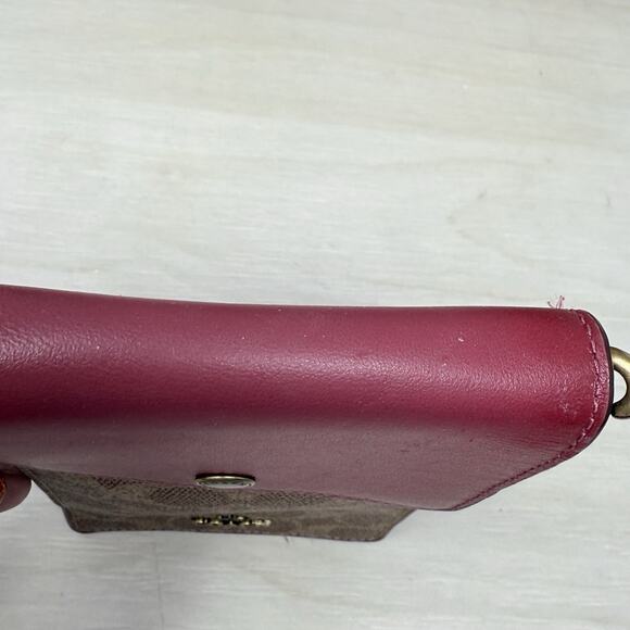 Coach Phone Crossbody Chain Strap Logo Canvas North South Pouch Red Accent - Picture 4 of 10